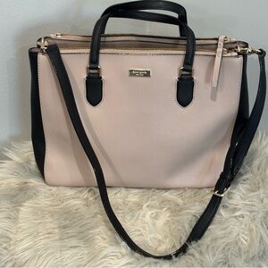 Kate Spade WKRU4387 Leighann Laurel Way Leather Satchel almond/black Handbag